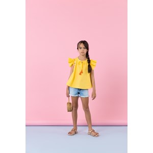 Bata infantil feminina em tricoline com bordado Amarelo Claro
