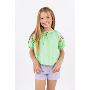Bata infantil feminina em tricoline com bordado Verde Claro
