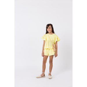 Bata infantil feminina em tricoline com recorte em malha Amarelo Claro