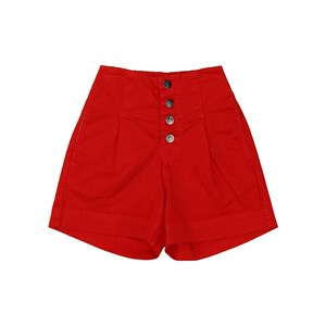 Bermuda feminina teen em sarja com cintura alta e fechamento em botoes Vermelho