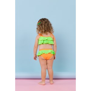 Biquíni infantil feminino de babados bicolor Laranja