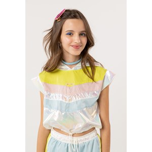 Blusa Corta Vento Tricolor Feminina Teen Com Elástico Regulador HOLOGRAFICO
