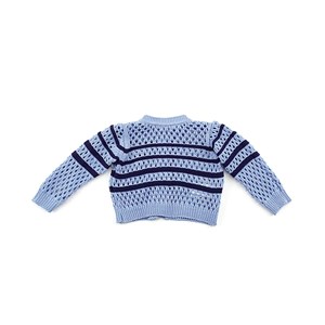 Blusa De Tricot Feminina Infantil / Baby Com Pingente Dourado De Cachorrinho Em Fio Seridó - 1+1 Azul Claro