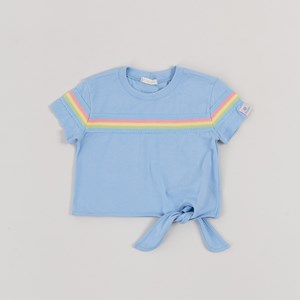 Blusa Infantil Feminina Com Faixas Coloridas E Detalhe Na Cintura Azul Claro