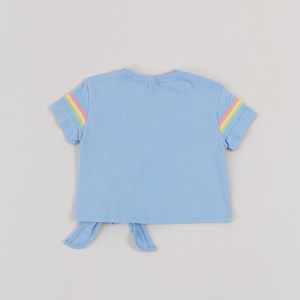 Blusa Infantil Feminina Com Faixas Coloridas E Detalhe Na Cintura Azul Claro