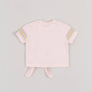 Blusa Infantil Feminina Com Faixas Coloridas E Detalhe Na Cintura Rosa Claro