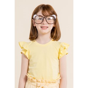 Blusa infantil feminina de malha manga com babado Amarelo Claro