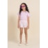 Blusa infantil feminina de malha manga curta bufante com renda Chiclete Tamanho 2