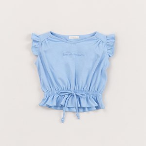 Blusa Infantil Feminina Elastico Na Cintura Franzida No Ombro Azul Claro