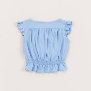 Blusa Infantil Feminina Elastico Na Cintura Franzida No Ombro Azul Claro