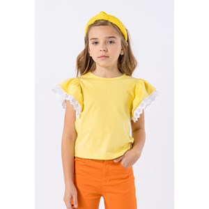 Blusa infantil feminina em malha com bordado inglês Amarelo Claro