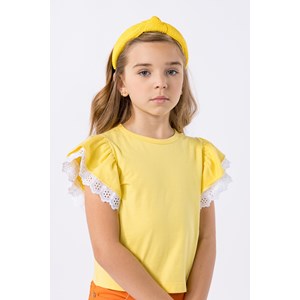 Blusa infantil feminina em malha com bordado inglês Amarelo Claro