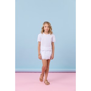 Blusa infantil feminina em sarja com bordado richelieu Branco