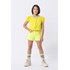 Blusa infantil feminina em tricoline com decote de tricô Amarelo Flúor Tamanho 4
