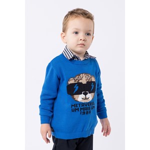 Blusa infantil masculina de tricô jacquard Azul Médio