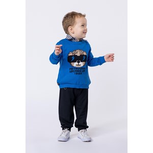 Blusa infantil masculina de tricô jacquard Azul Médio