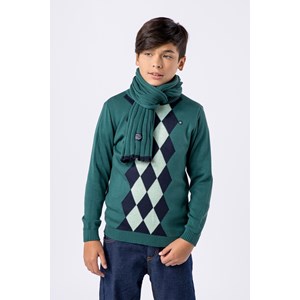 Blusa infantil masculina de tricô jacquard Verde Escuro
