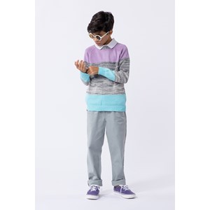 Blusa infantil masculina de tricô listrada Multicolorido