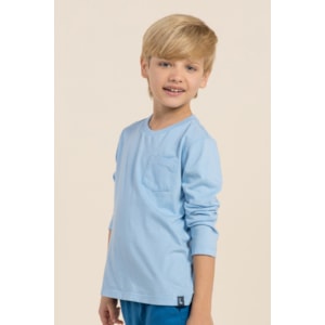 Blusa infantil masculina manga longa com bolso na frente Azul Claro