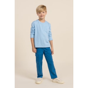 Blusa infantil masculina manga longa com bolso na frente Azul Claro