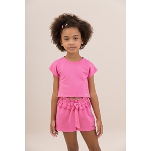 Blusa menina manga curta com detalhe e fechamento lateral em botões Pink