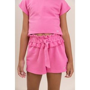 Blusa menina manga curta com detalhe e fechamento lateral em botões Pink
