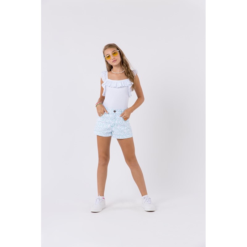 Body teen Feminino com alça de bordado inglês Off white