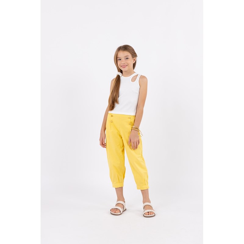 Calça infantil feminina capri em sarja tinturada Amarelo Médio