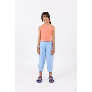 Calça infantil feminina capri em sarja tinturada Azul Claro