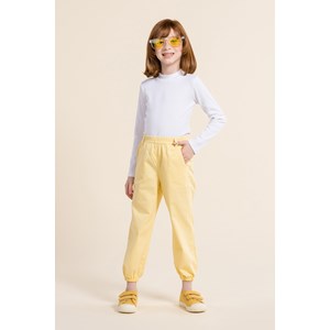 Calça infantil feminina de sarja com bolsos Amarelo Claro