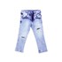 Calça Infantil Feminina Em Jeans Com Lycra Modelo Destroyed Com Aplique De Paetê - 1+1 Delave