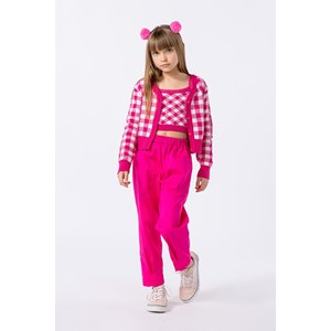 Calça infantil feminina em sarja satin com elastano Pink