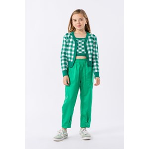 Calça infantil feminina em sarja satin com elastano Verde Esmeralda