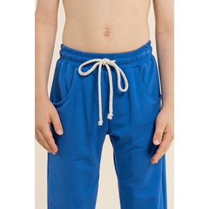 Calça infantil masculina de moletinho com elástico na cintura e cadarço Azul Médio