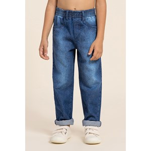 Calça infantil masculina jeans com elástico no cós Azul Jeans