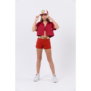 Camisa cropped teen Feminino em tricoline 100% algodão Vermelho