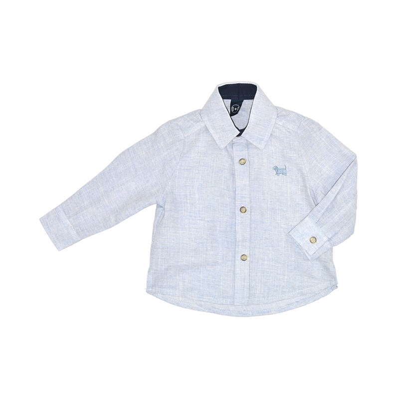 Camisa Infantil / Baby Em Chambray Com Patch De Cachorrinho - Um Mais Um Azul Claro