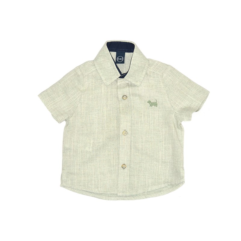 Camisa Infantil / Baby Em Chambray Com Patch De Cachorrinho - Um Mais Um Verde