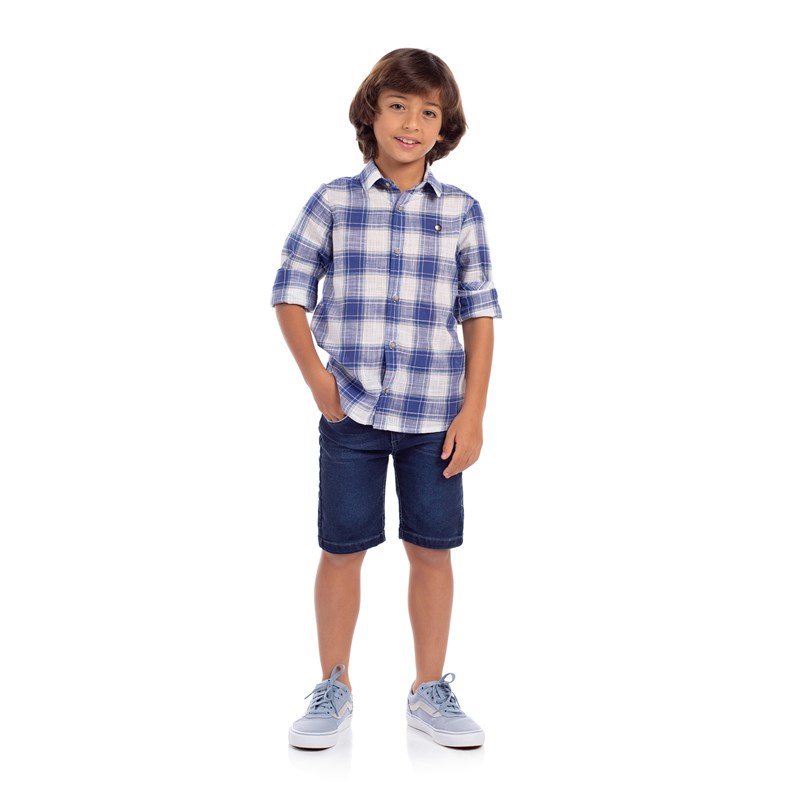 Camisa Infantil Estampa Xadrez Azul