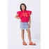 Camisa infantil feminina em tricoline com babados e estampa Pink Tamanho 10