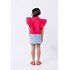 Camisa infantil feminina em tricoline com babados e estampa Pink