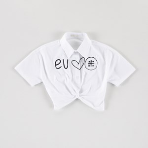 Camisa Infantil Feminina Recortes Com Silk Frontal E Nas Costas Branco