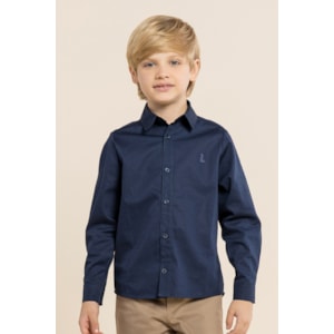 Camisa infantil masculina básica de tricoline e logo Marinho
