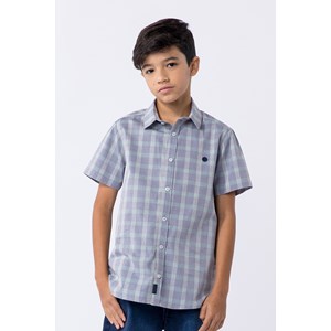 Camisa infantil masculina em tricoline xadrez Azul Claro
