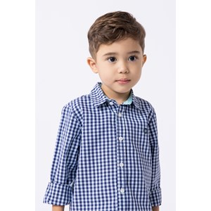 Camisa infantil masculina em tricoline xadrez Marinho