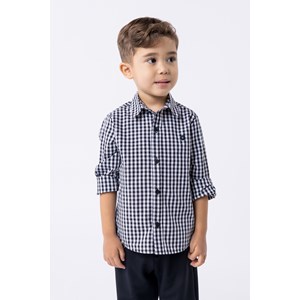 Camisa infantil masculina em tricoline xadrez Preto