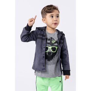 Camisa infantil masculina estilo jaqueta Preto