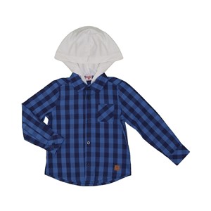 Camisa xadrez com capuz infantil masculina AZUL