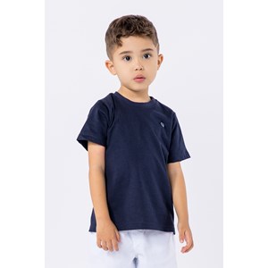 Camiseta básica infantil masculina de manga curta em meia malha Marinho