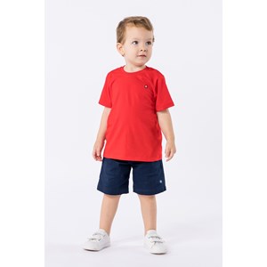 Camiseta básica infantil masculina de manga curta em meia malha Vermelho